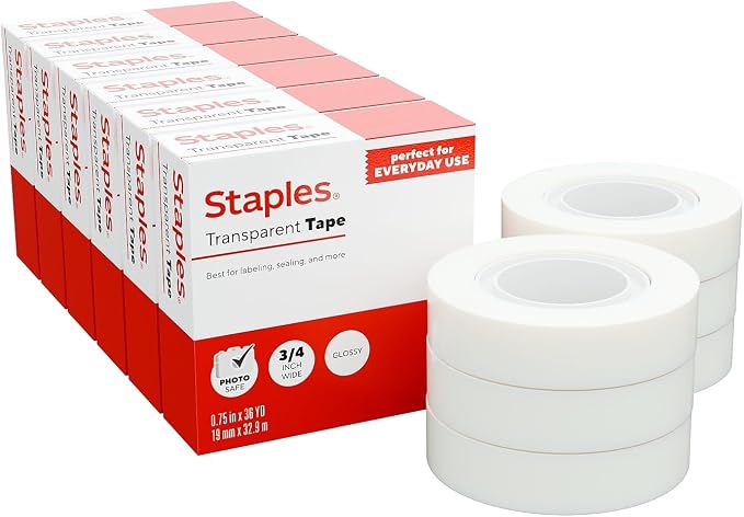 STAPLES Transparent Tape Refill, 3/4" x 36 yds., 6 Rolls – Clear Adhesive Tape by Staples