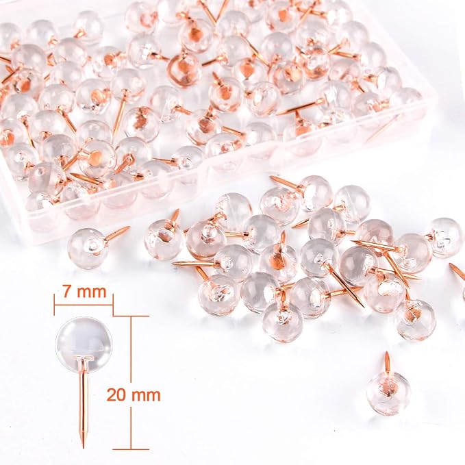 Push Pins 1/3 Inch Rose Gold Map Tacks 100-Count Large Size Pins Steel Point - Image 2