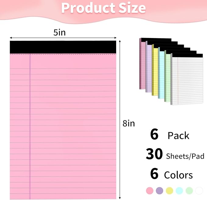 Legal Pads 5" X 8", 6 Pack Colored Note Pads, College Ruled Yellow Lined Paper - Image 2