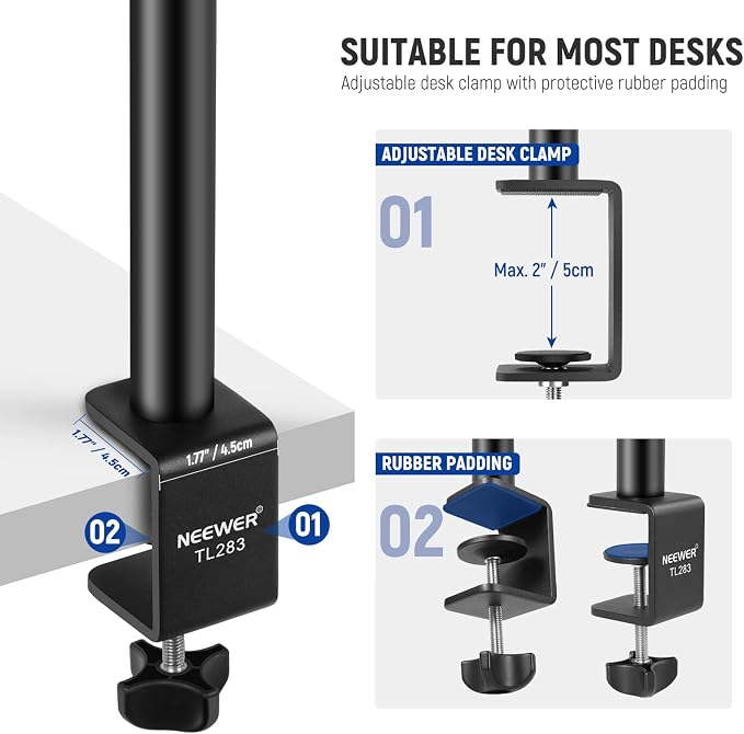 NEEWER Camera Desk Mount with Phone Holder & 360° Ball Head, Desktop Stand - Image 5
