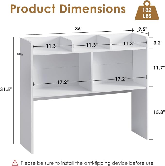 Nromant Desktop Bookshelf, Wooden Desk Storage Hutch - Image 3