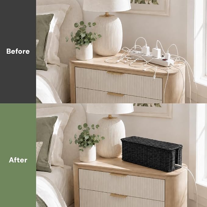 Cable Management Box, Handmade Rattan Cable Organizer - Image 5