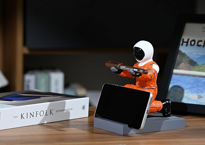 Astronaut Resin Pen Holder, Mobile Phone Stand, Device Stand, Desk Organizer Decorative Pen Holder (Orange&Black)-DeskLoop Office