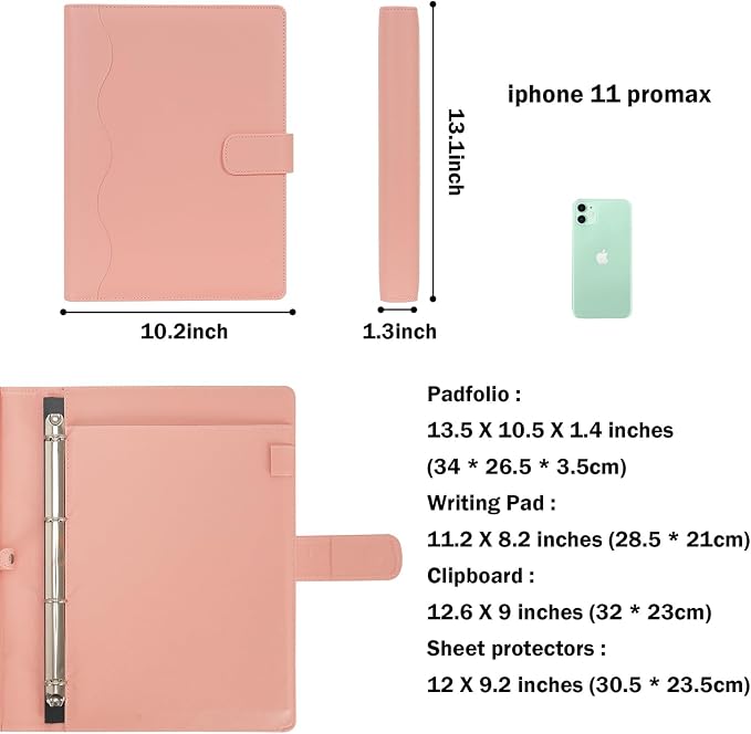 Wonderpool A4 PU Leather Ring Holder Writing Portfolio Multi Document Case - Image 5