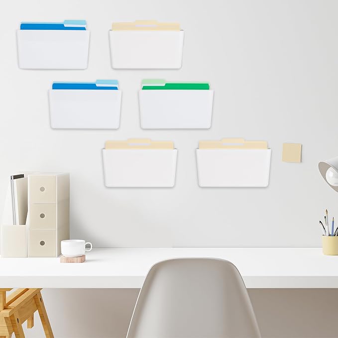 EASEPRES 6 Pack White Plastic Single Pocket Hanging File Organizer, Wall Mount - Image 4
