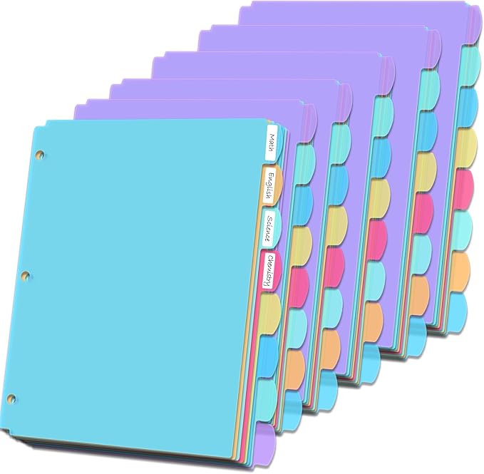 Plastic 8-Tab Dividers 48Pcs by Clipique