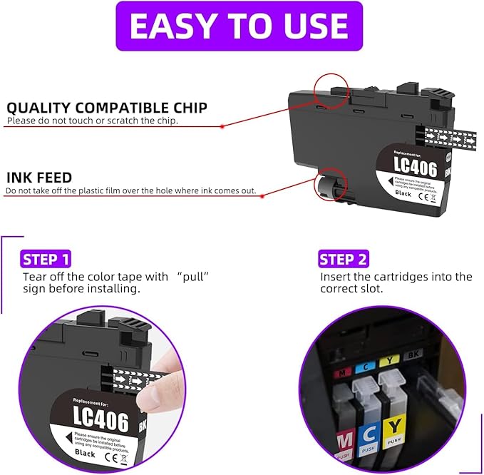 LC406 Ink Cartridges Compatible for Brother LC406 LC406XL Ink Cartridges Work for Brother MFC-J4335DW MFC-J4535DW MFC-J5855DW MFC-J6955DW MFC-J6555DW Ink (4 Pack)-DeskLoop Office