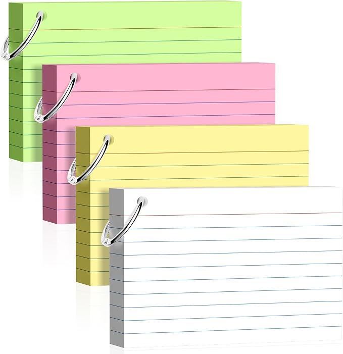 160 Pcs Index Cards with Ring 4 x 6 Inch Colored Heavyweight Ruled Flash Cards by Nichela