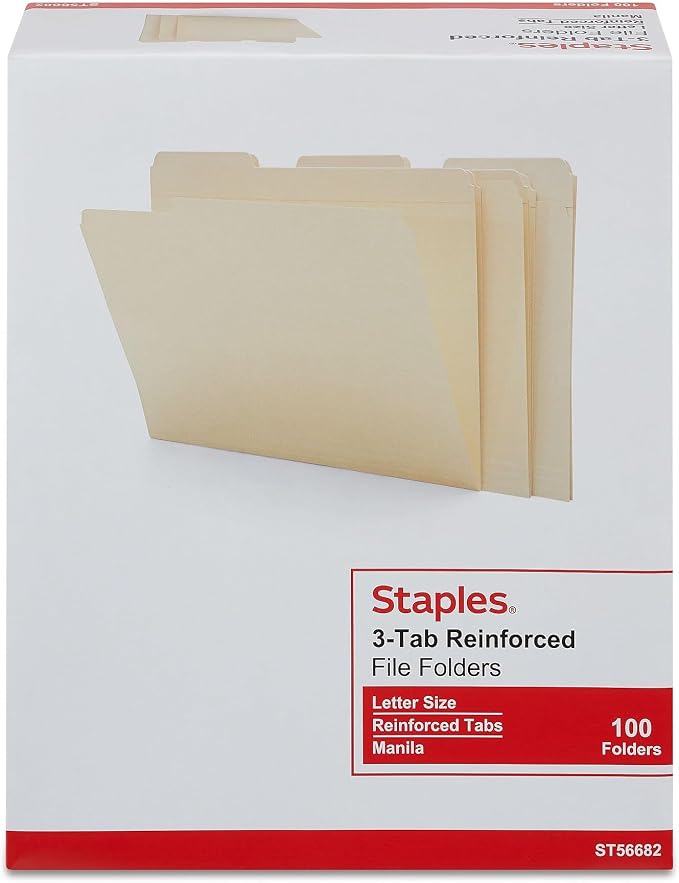Staples 30% Recycled Reinforced File Folders, Letter Size, 1/3‑Cut Tabs - Image 4