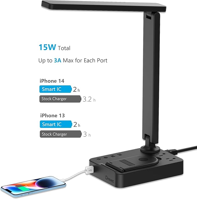 Drevet LED Desk Lamp with Wireless Charger, Desk Table Light with USB Charging - Image 3