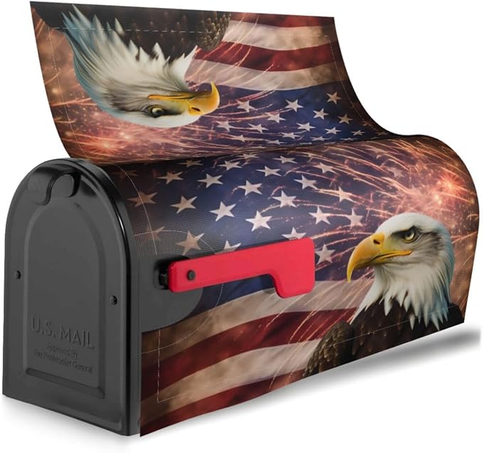 Ouqiuwa American Flag Welcome Magnetic Mailbox Cover, Firework Eagle Mailbox - Image 3