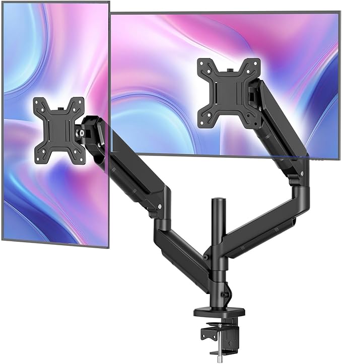 Simple Trending Dual Monitor Stand, Full Adjustable Monitor Mount, Gas Spring Monitors Arm for 13-32 inch Computer, VESA Mount with C-clamp & Grommet Mounting Holds Max 20 lbs Each, Freelift Black-DeskLoop Office