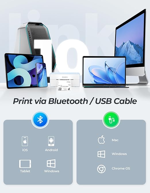 MUNBYN Bluetooth Thermal Label Printer, 4x6 Shipping Label Printer for Shipping Packages, Compatible with iOS, Android, PC, Mac, Chrome OS, Etsy, Ebay, Shopify, Amazon, USPS and More-DeskLoop Office