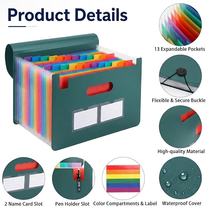 13 Pockets Accordion File Organizer, Portable Expanding File Folder - Image 2