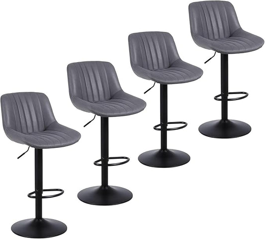 Bar Stools Set of 4, Swivel Counter Height Barstools with Back, Adjustable PU Leather Bar Chairs, Modern Armless Kitchen Island Stool, Dark Grey-DeskLoop Office