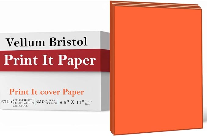 Print It - Vellum Bristol Colored Cardstock Cover Paper, 67 Lb, 8.5" X 11” by Unknown