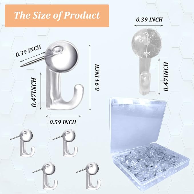 50 PCS Push Pin Hooks, Plastic Heads Cork Board Hooks Decorative Thumb Tacks - Image 2