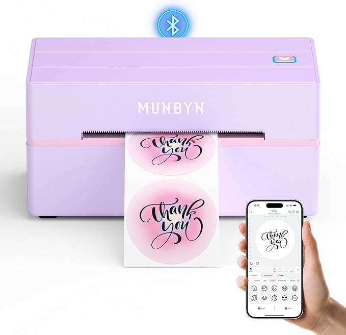 MUNBYN Bluetooth Thermal Label Printer, 130B Wireless 4x6 Shipping Label Printer for Shipping Packages Small Business Office or Home, Compatible with iPhone Android iPad Windows macOS Chrome Etsy eBay-DeskLoop Office