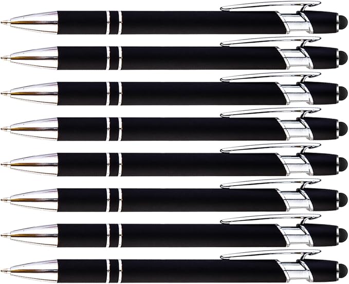 PASISIBICK 8 Pack Black Ballpoint Pens 2-in-1 Stylus Retractable Metal Stylus Pen for Touch Screens with Stylus tip, 1.0 mm Black Ink-DeskLoop Office