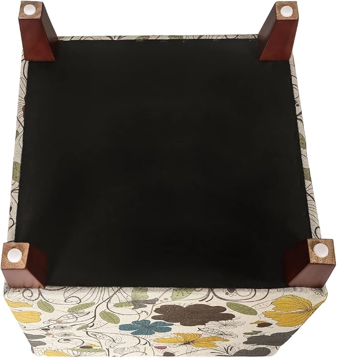 Adeco 18 Inch High Cube Ottoman Storage, Floral Printed Linen Chair Foot Stools, Upholstered Vanity Stool with Hinged Lid, Solid Wood Legs-DeskLoop Office