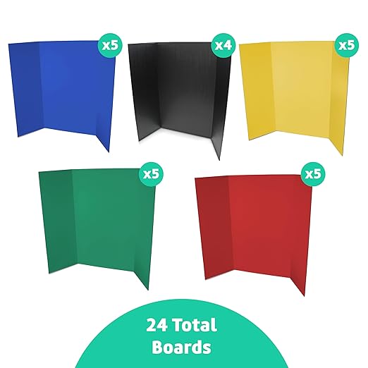 Flipside Products 36” x 48” Foam Project Boards for Presentations, Science Fair, School Projects, Event Displays and Trifold Picture Board - Assorted Colors (Yellow, Green, Blue, Red, Black) - 24 Pk-DeskLoop Office