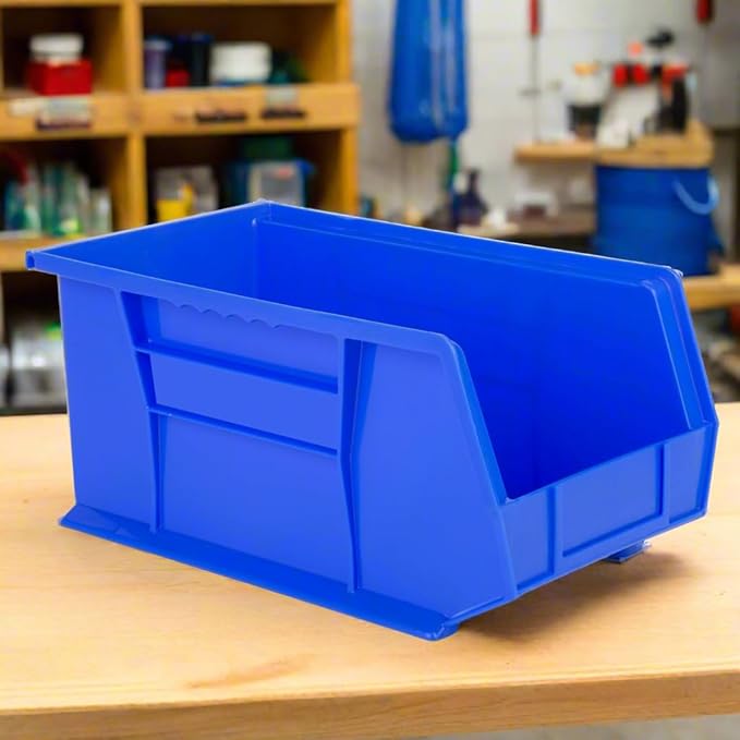Hudson Exchange 15" x 8" x 7" Plastic Stackable Storage Bin and Hanging Container (Blue, 1 Pack)-DeskLoop Office