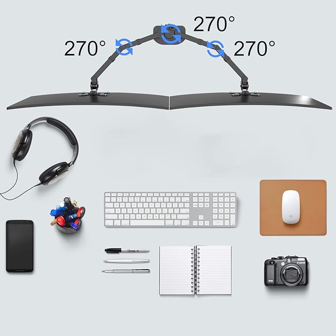 Pholiten Dual Monitor Stand,Heavy Duty Adjustable Monitor Desk Mount for 2 Screens up to 38Inches,Dual Monitor Arm with Height Adjustable Tilt Swive Rotate,Holds up to 22 lbs-DeskLoop Office