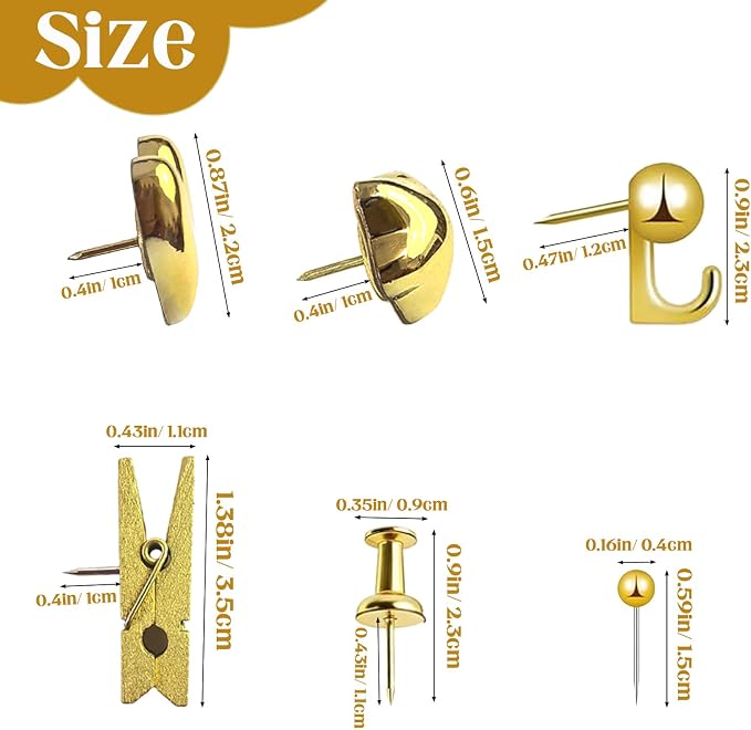 150 PCS Cute Gold Push Pins Set Metal Thumb Tacks Decorative Push Pins - Image 3