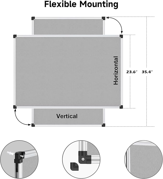 XBoard Bulletin Board 36 x 24 inch, Grey Fabric & Cork Board 3' x 2' with Sliver Aluminum Framed for Home Office School Pin Collections-DeskLoop Office