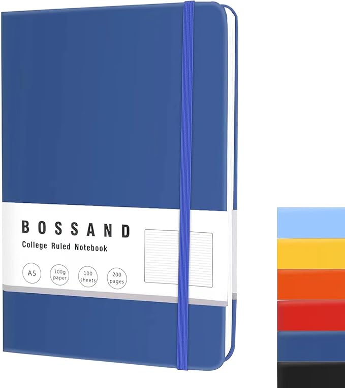 BOSSAND Lined Journal Notebook, A5 Journals for Writing, 200 Pages 100 GSM Thick Classic Ruled Paper, Hardcover, 8.25 inches x 5.75 inches, Navy Blue-DeskLoop Office