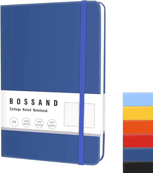 BOSSAND Lined Journal Notebook, A5 Journals for Writing, 200 Pages 100 GSM Thick Classic Ruled Paper, Hardcover, 8.25 inches x 5.75 inches, Navy Blue-DeskLoop Office