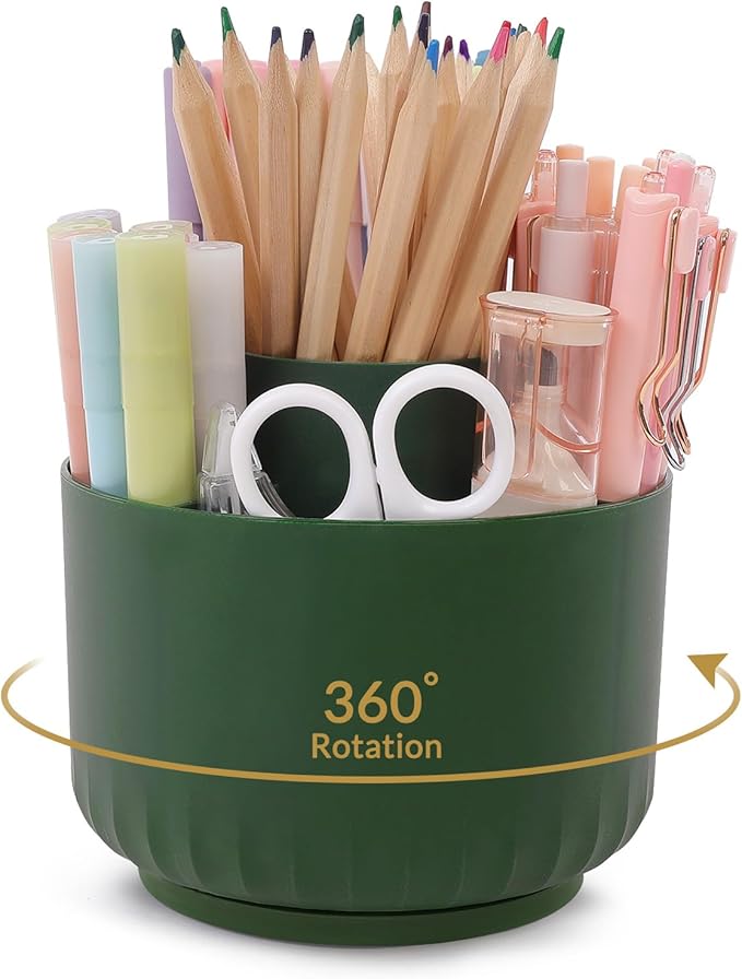 SKYDUE 360 Degree Rotating Desk Organizer, Dual-Purpose Pencil Pen Holder for Desk, Rotating Pencil Cup with Stickers, Office Supplies, Desk Decor for Office, School, Home-DeskLoop Office