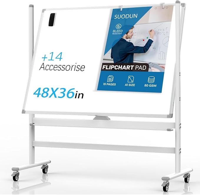 Rolling Whiteboard 48"x36" Magnetic Dry Erase Board by RollingWhiteboard