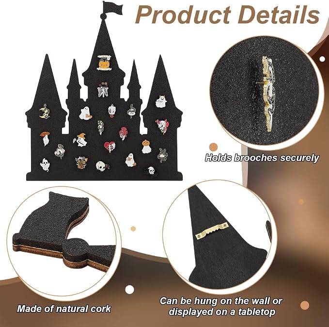 BENECREAT Castle Pin Cork Board, 14.2x11.8Inch Black Bulletin Display Board - Image 4