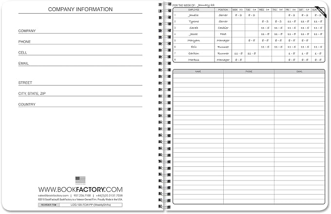 BookFactory Work Schedule Book/Weekly Employee Hourly Shift Schedule - Image 3