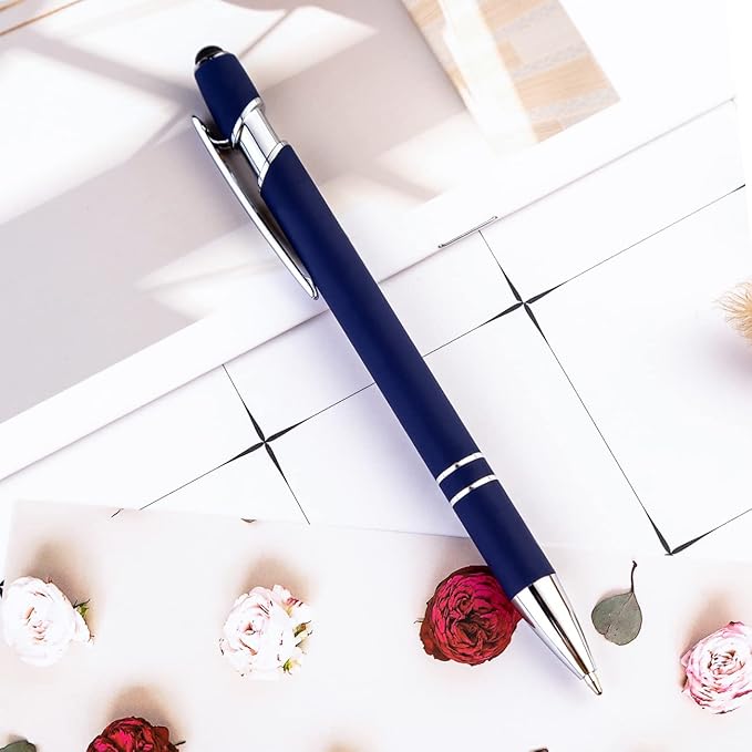 PASISIBICK 12 Pieces Blue Ballpoint Pen with Stylus Tip, 2 in 1 Stylus Stylish Pen, Premium Metal Stylus Pen for Touch Screens, Black Ink, 1.0 mm Medium Point.(12 PCS Blue)-DeskLoop Office