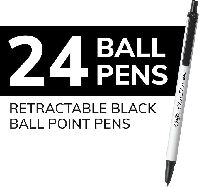 BIC Clic Stic Black Retractable Ballpoint Pens, Medium Point, School Supplies - Image 3