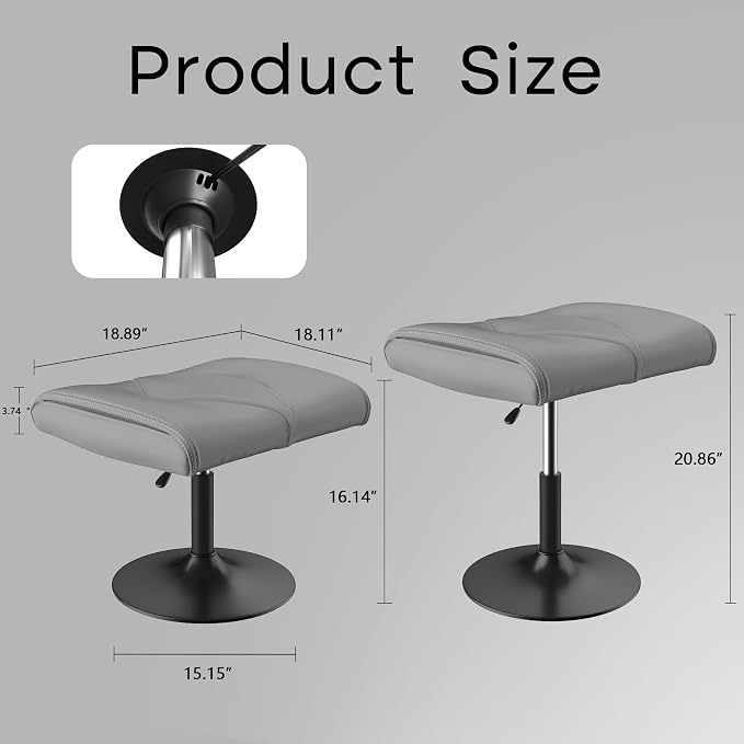 VECELO Foot Rest Under Desk Ottoman, PU Height Adjustable Footrest - Image 2
