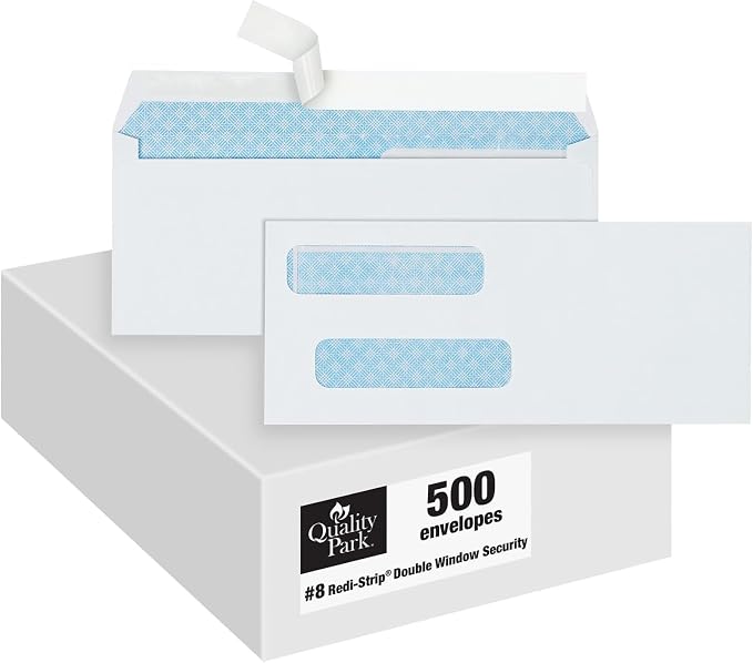 Quality Park #8 Double Window Envelopes, Self Seal Security Envelopes by Quality+Park