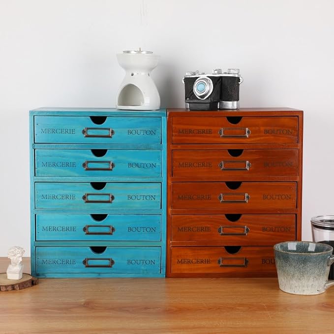 Wooden Storage Box with 5 Drawers Apothecary Drawers Vintage Wooden Drawers - Image 7