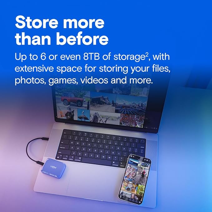 Crucial X10 8TB Portable SSD, Up to 2,100MB/s, USB 3.2 USB-C, External Solid State Drive, Compatible with Windows, Mac & Android, Durable Storage for Games, Photos & Files, Blue - CT8000X10SSD9-02
