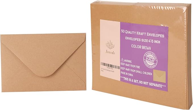 V-flap Kraft Envelopes, 50 Pack, 4 x 6 Inch, A4 Envelopes, Card Envelopes - Image 6