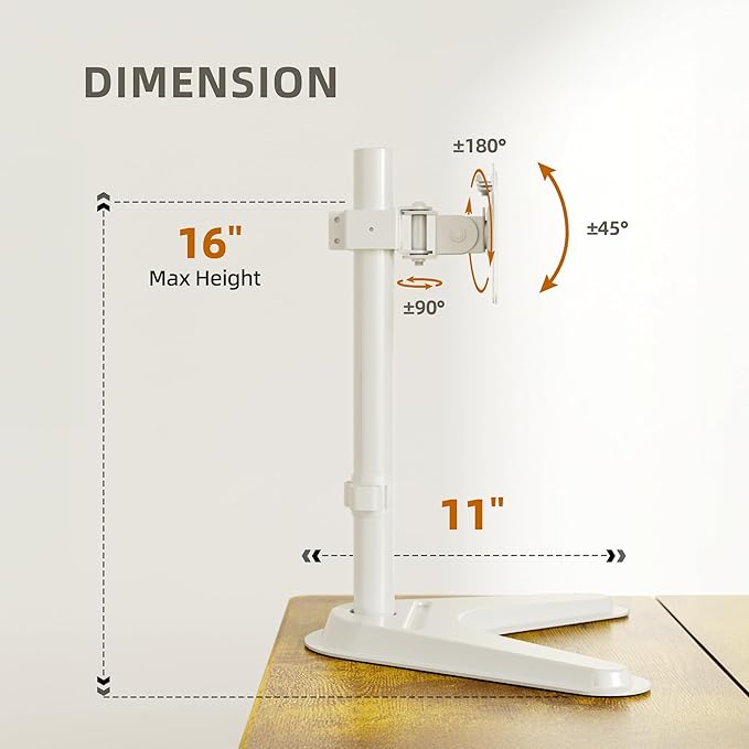 Claiks Monitor Mount, Ergonomic Adjustable Monitor Stand for Max 32 inch Screens, Adjustable Stand up to 20 lbs, VESA Mounting Holes 75&100mm, White-DeskLoop Office