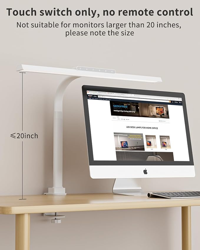 LED Desk Lamps for Home Office, 24W Bright Eye-Caring Desk Light with Clamp, Stepless Dimming Adjustable Flexible Gooseneck Clip on Office Lamp with Adapter for Reading, Study, Workbench,White-DeskLoop Office