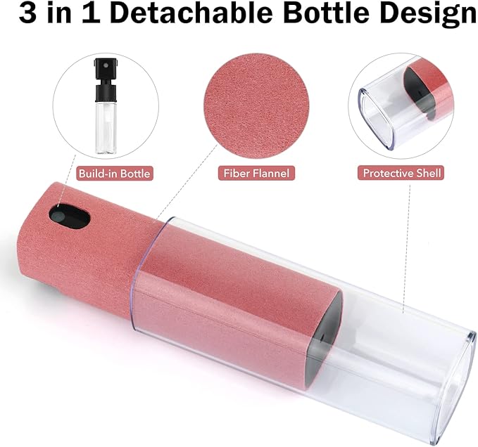 2 Pcs Fingerprint Proof Screen Cleaner, 3 in 1Touchscreen Mist Cleaner Spray Wipe Cleaner Screen Cleaner Soft Fiber Flannel, Safe for All Phones Glasses Tablet Laptop TV Watch Screens (Pink)-DeskLoop Office