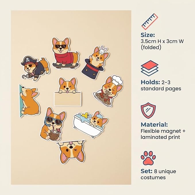 Corgi Peeking Magnetic Bookmarks Set of 8, Cute Dog Bookmark Clips - Image 7