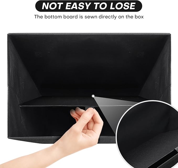 Large 22 Quart Linen Fabric Foldable Storage Bin Cube Organizer Basket with Flip-Top Lid & Handles, Clothes Blanket Box for Home, Office, Closet, Black, 4 Pack 14.6 x 9.5 x 9.5”-DeskLoop Office