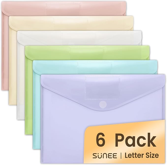SUNEE 6 Pack Plastic Envelopes, Folders by SUNEE