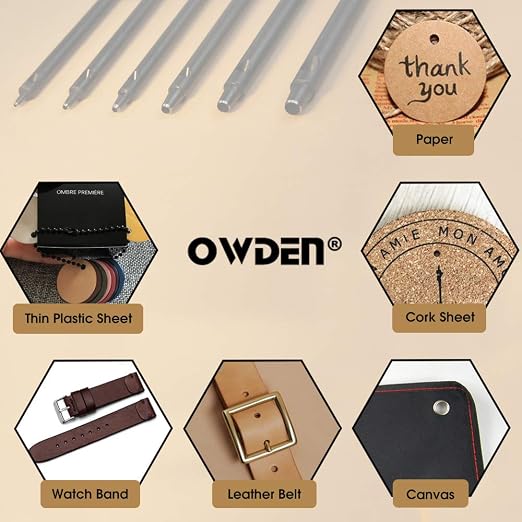 OWDEN Professional 6Pcs. Leather Hollow Punch Set. Size: 1.0-5.0mm - Image 6