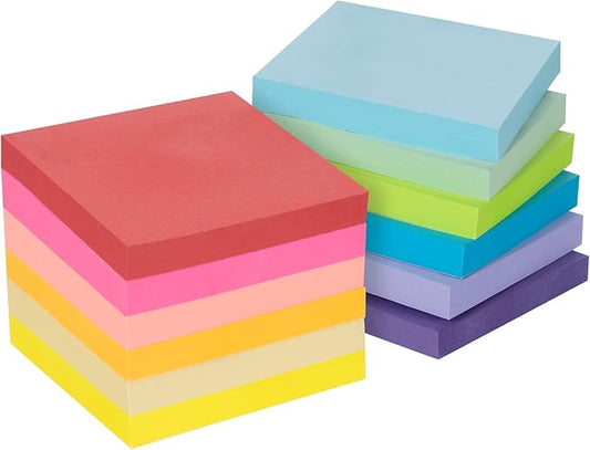 24 Pack Sticky Notes - 3 x 3 Inch Large Memo Pads with 2X Sticking Power,12 Bright Colors Sticky Pads,100 Sheets/Pad - 2400 PCS Super Sticky & Repositionable for Office,Notebook,School,and Daily Use-DeskLoop Office